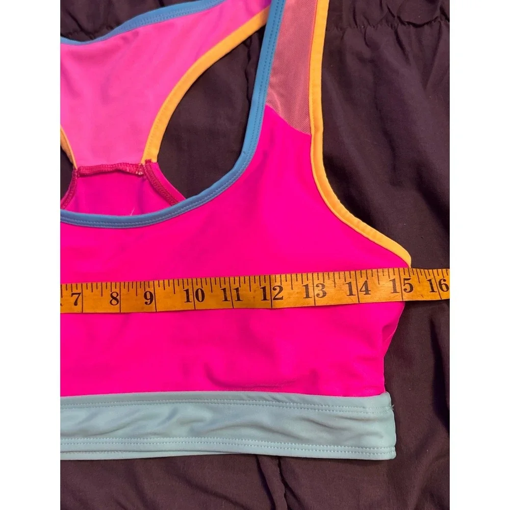 Women's Colorblock Racerback High Waist Bikini Swimsuit Pink Orange Size M